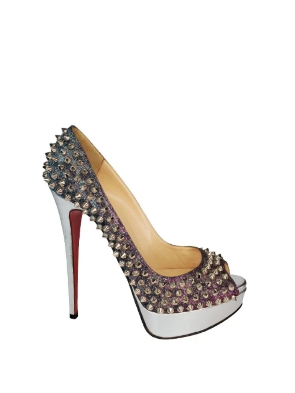 Christian Louboutin Metallic Lady Peep Spikes 150 Pumps